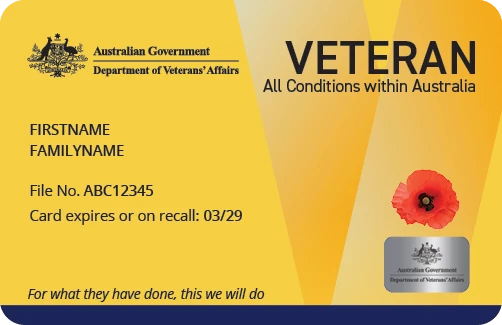 Example DVA Veteran Card – All Conditions (Gold Card)