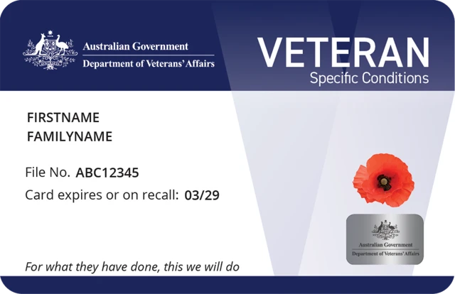 Example DVA Veteran Card – Specific Conditions (White Card)